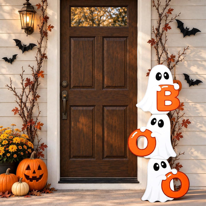 2.95FT Halloween Porch Sign, Wood Ghost Boo Sign for Front Porch