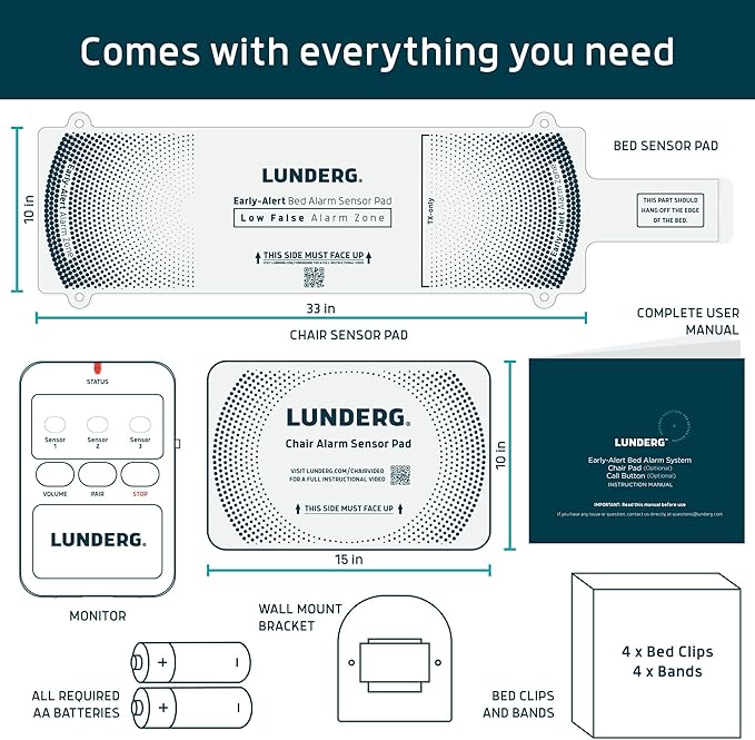 Lunderg Bed Alarm for Elderly Adults & Chair Alarm Set