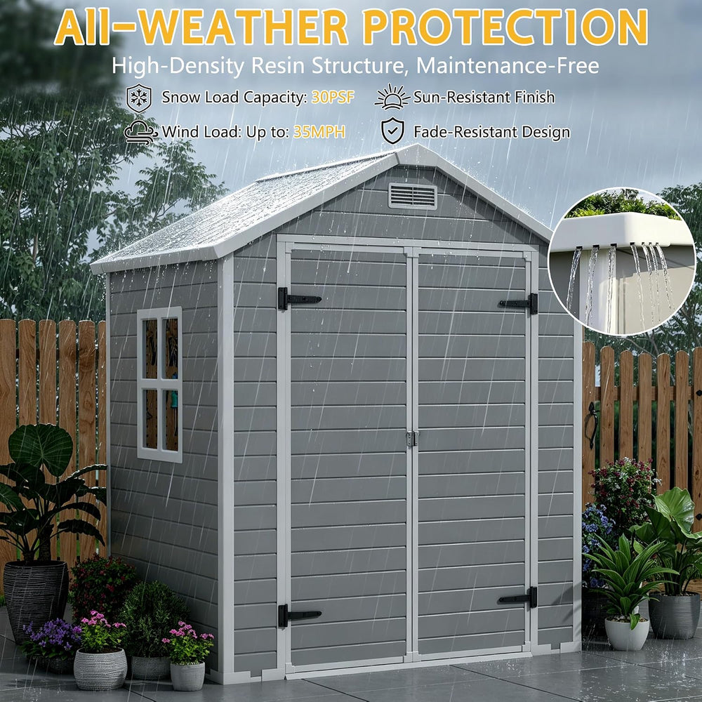PIPLEO 6x4 FT Resin Outdoor Storage Shed with Floor, Plastic Garden Storage S...