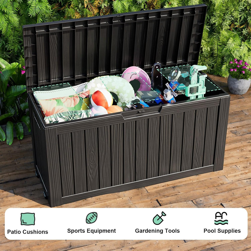 DRATO 90 Gallon Outdoor Storage Box Waterproof, Lockable Resin Deck Box with ...