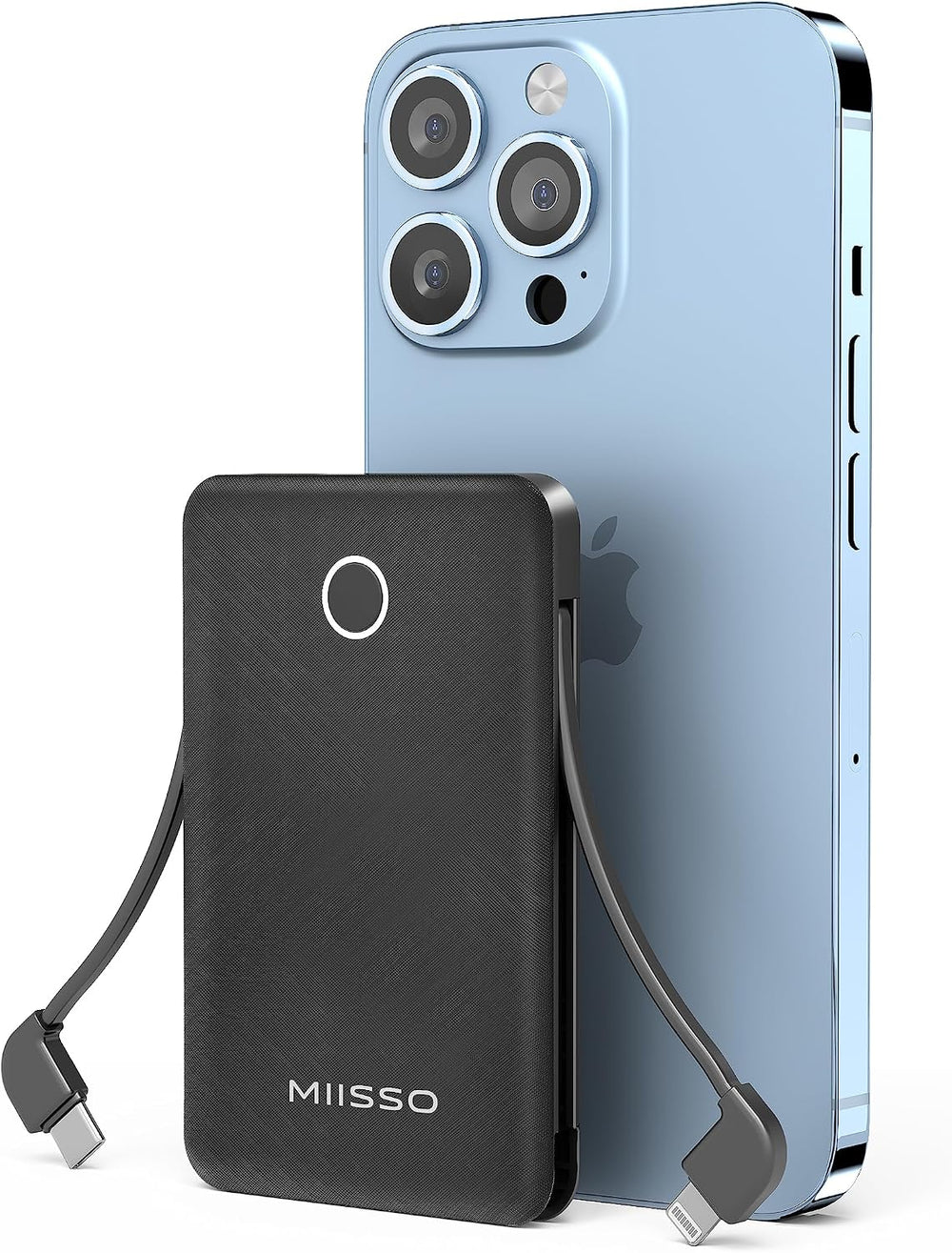 miisso 6000mah Ultra Slim Built in Cables Power Bank, Card Size Built in USB C