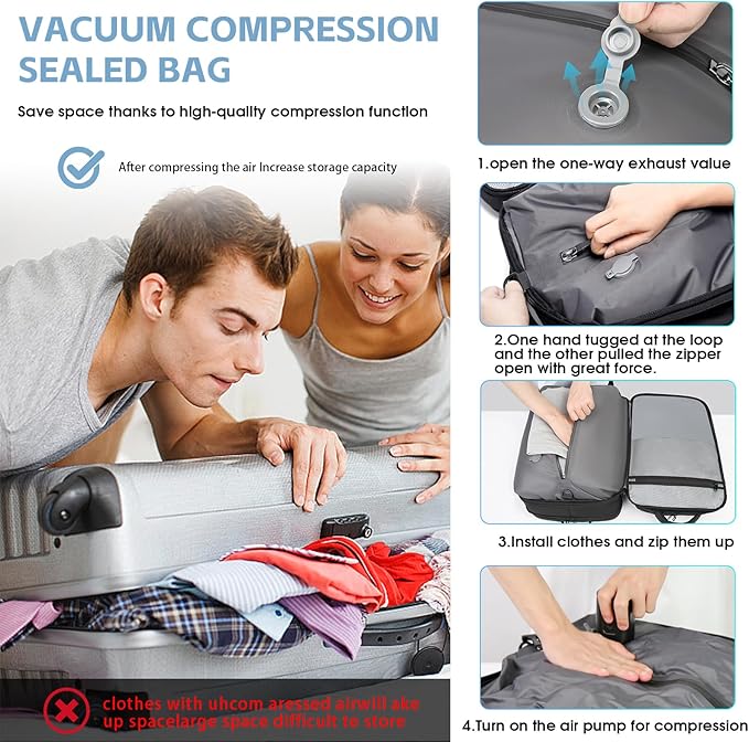 Vacuum Compression Backpack for Travel, 47L Expandable Backpack