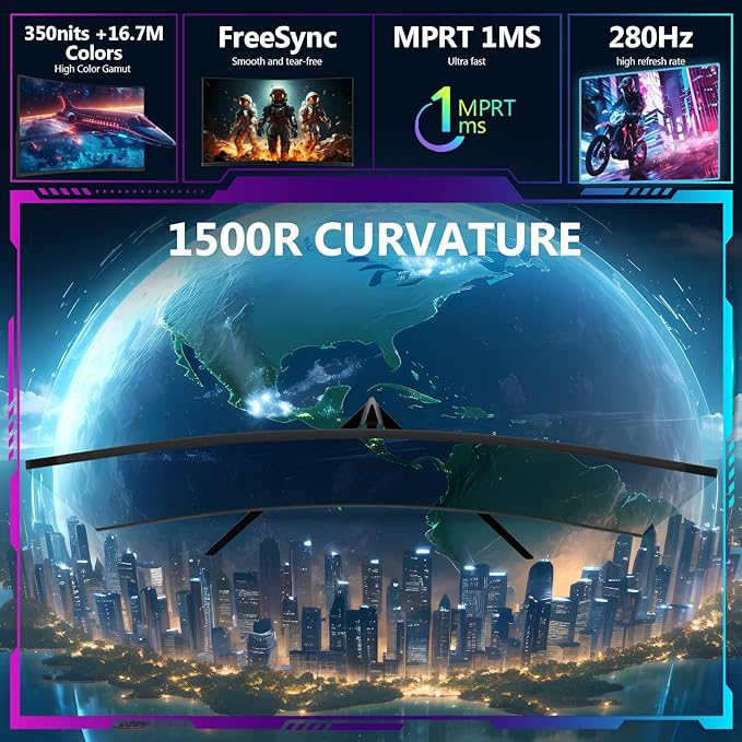 Z-Edge 27 inch Curved Gaming Monitor, FHD 1080P 240Hz 280Hz Curved 1500R