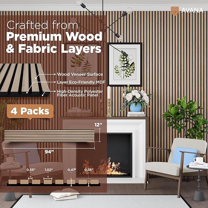 Avana Acoustic Wood Wall Panels – 94.4 X 12.6 Inch White Oak Acoustic Panels ...