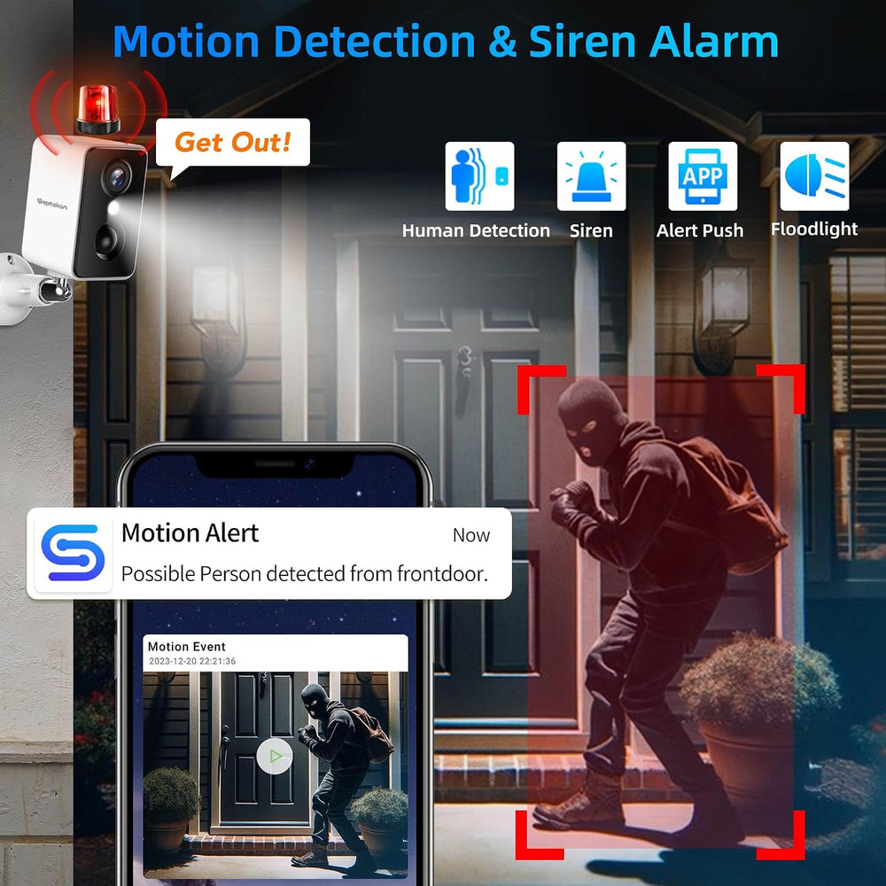 Septekon 2K Security Cameras Wireless Outdoor 4 Pack, Solar Battery Powered C...