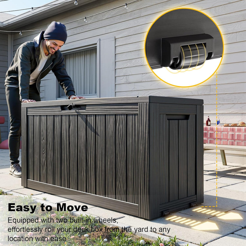 ROJIK Outdoor Storage Box with Wheels,75 Gallon Waterproof Resin Deck Box, Lo...