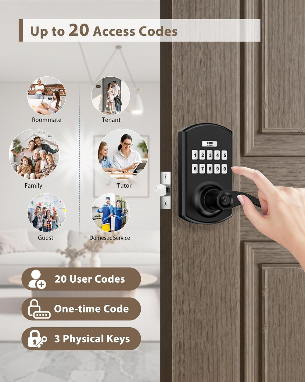 Keypad Door Lock with Handle, Electronic Keyless Entry Door Lock with Code, S...