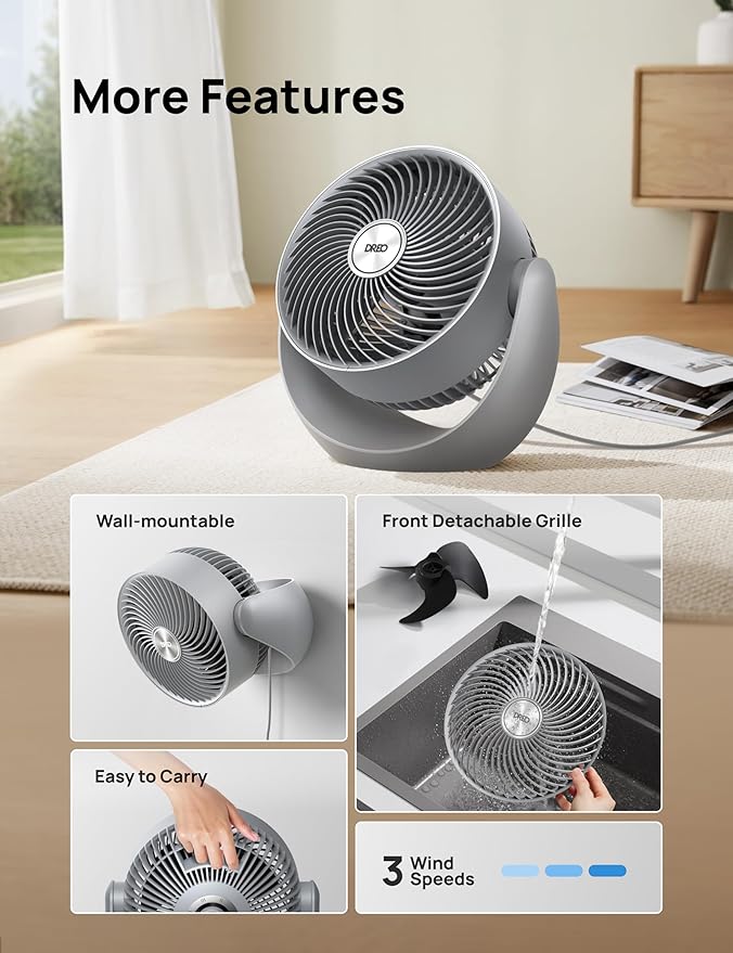 Dreo Fan for Bedroom, Table Air Circulator for Whole Room, 11 Inch, 40ft Strong