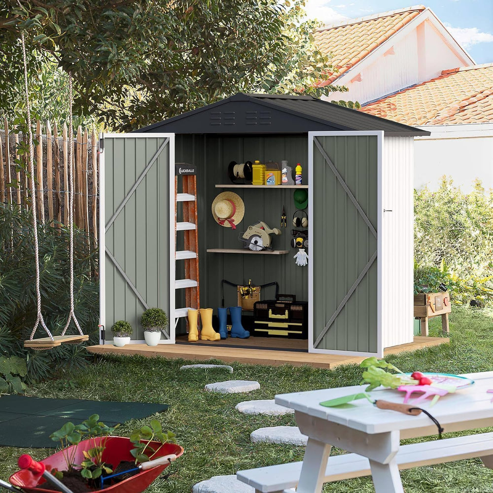 Furniwell 6x4 FT Outdoor Storage Shed, Metal Garden Sheds Outdoor Storage Hou...