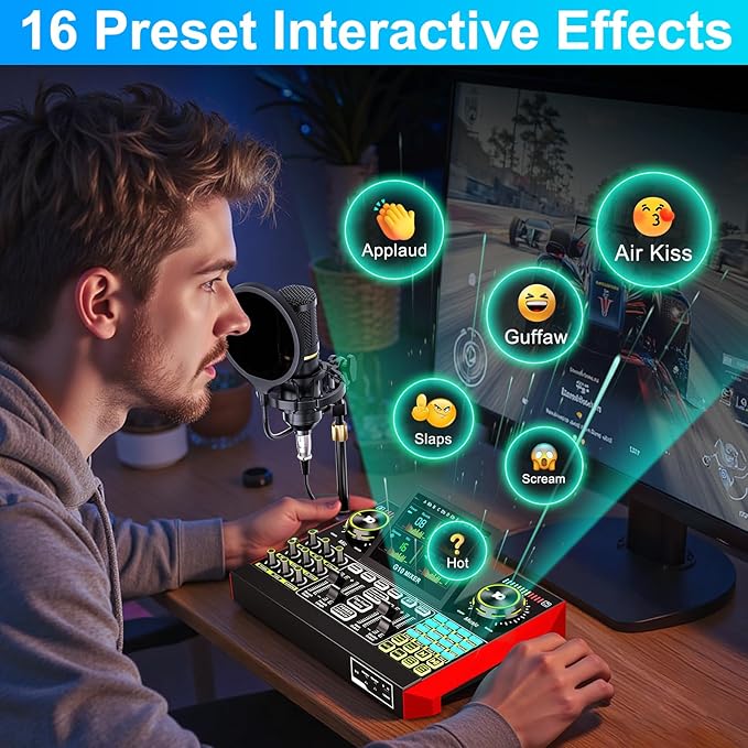 Podcast Microphone Bundle with Live Sound Card Audio Mixer, Podcast Equipment