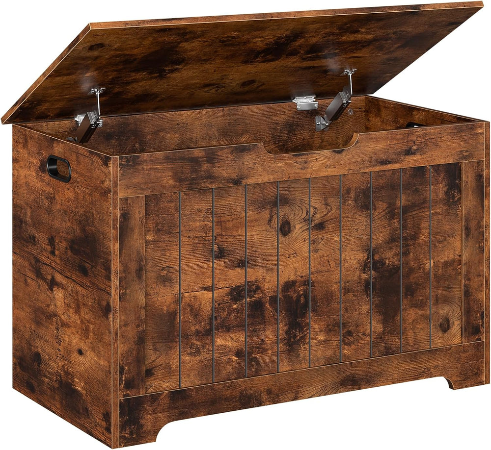 Storage Chest, Wooden Storage Bench with Flip-top Lid & Safety Hinge, Sto...