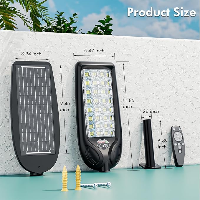 MMKT Solar Street Lights Outdoor, 3 Color Warm White LED Dusk to Dawn IP65