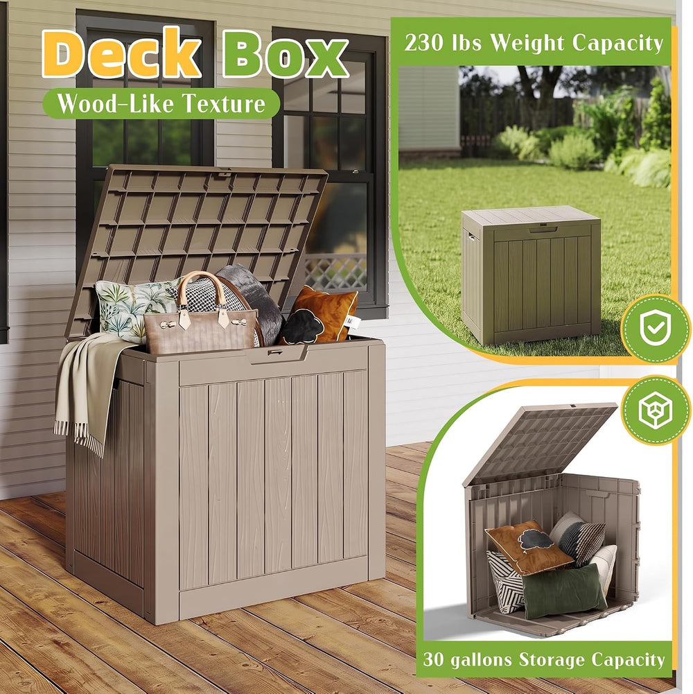 30 Gallon Outdoor Storage Box Weather Resistant UV Protection Waterproof Resi...