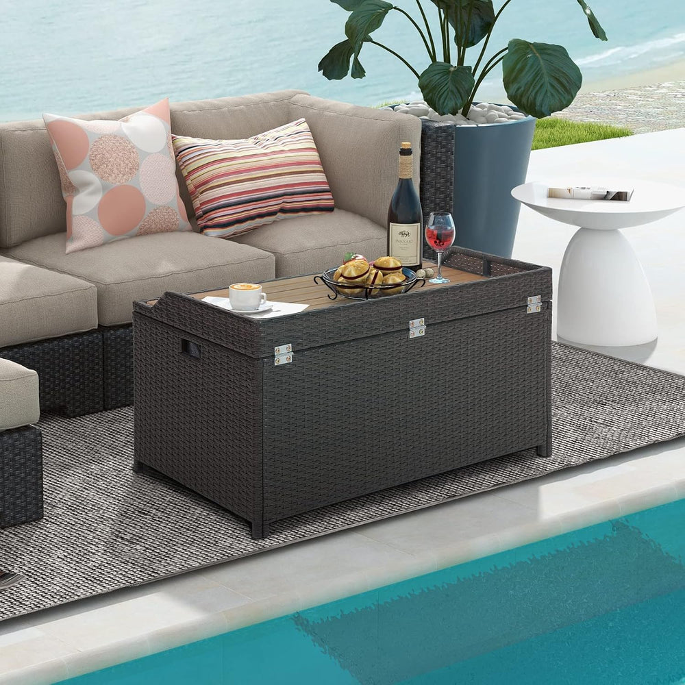 Tangkula 45 Gallon Outdoor Storage Bench, Mix Brown Rattan Storage Container ...