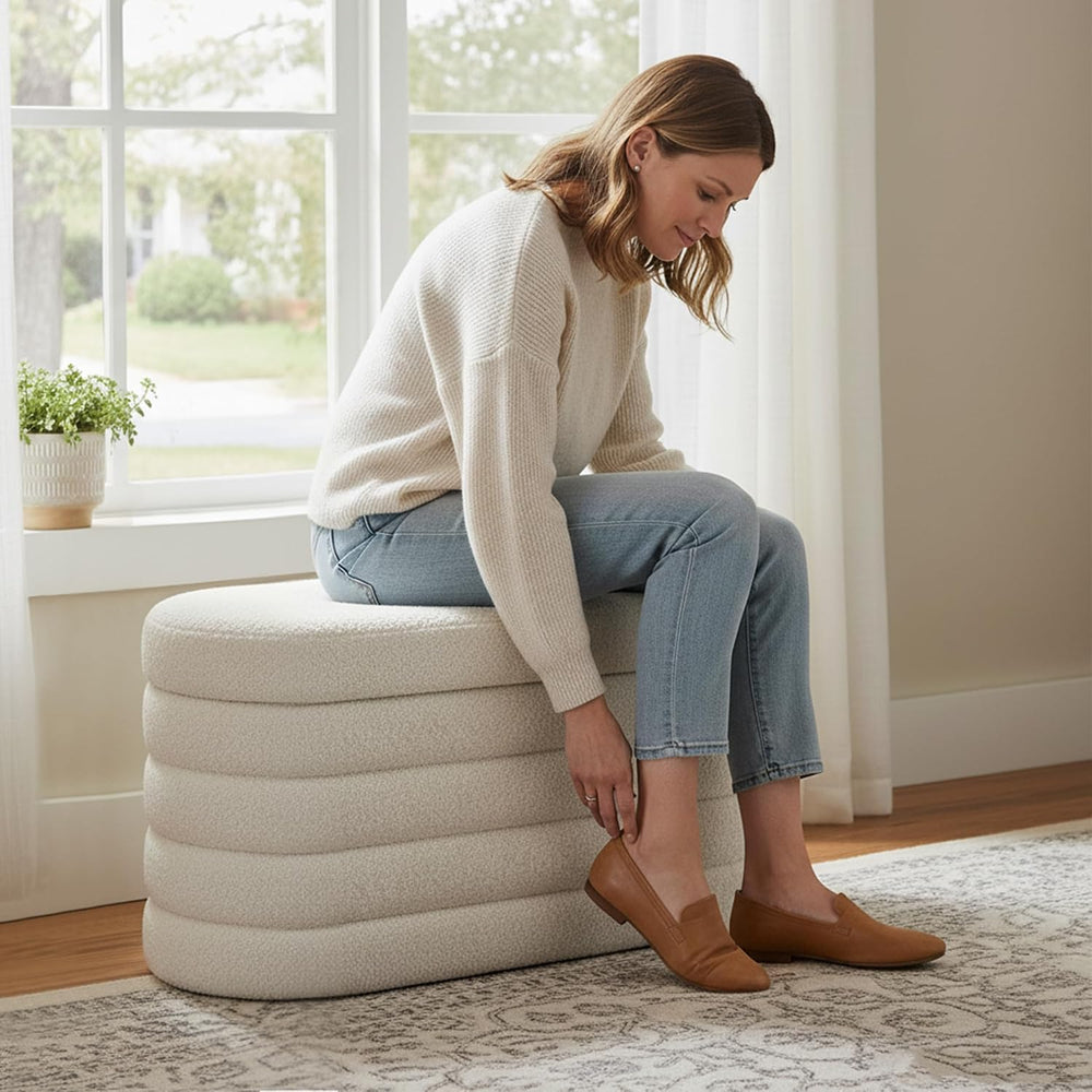 GLAXYFUR Oval Storage Ottoman Bench, 30 Inches Entryway Shoe Seat