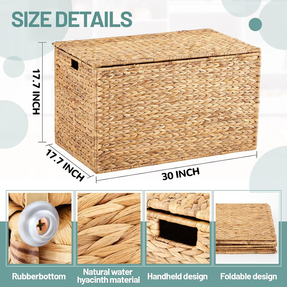 Wonderjune 30 x 17.7 x 17.7 Inch Water Hyacinth Wicker Storage Trunk