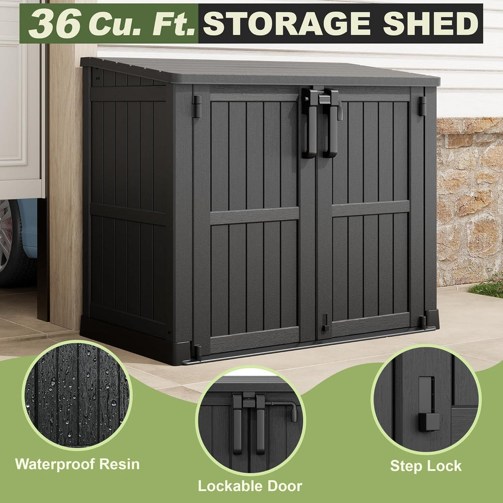 36 Cu Ft Horizontal Resin Storage Shed, Weatherproof Outdoor Storage Cabinet ...