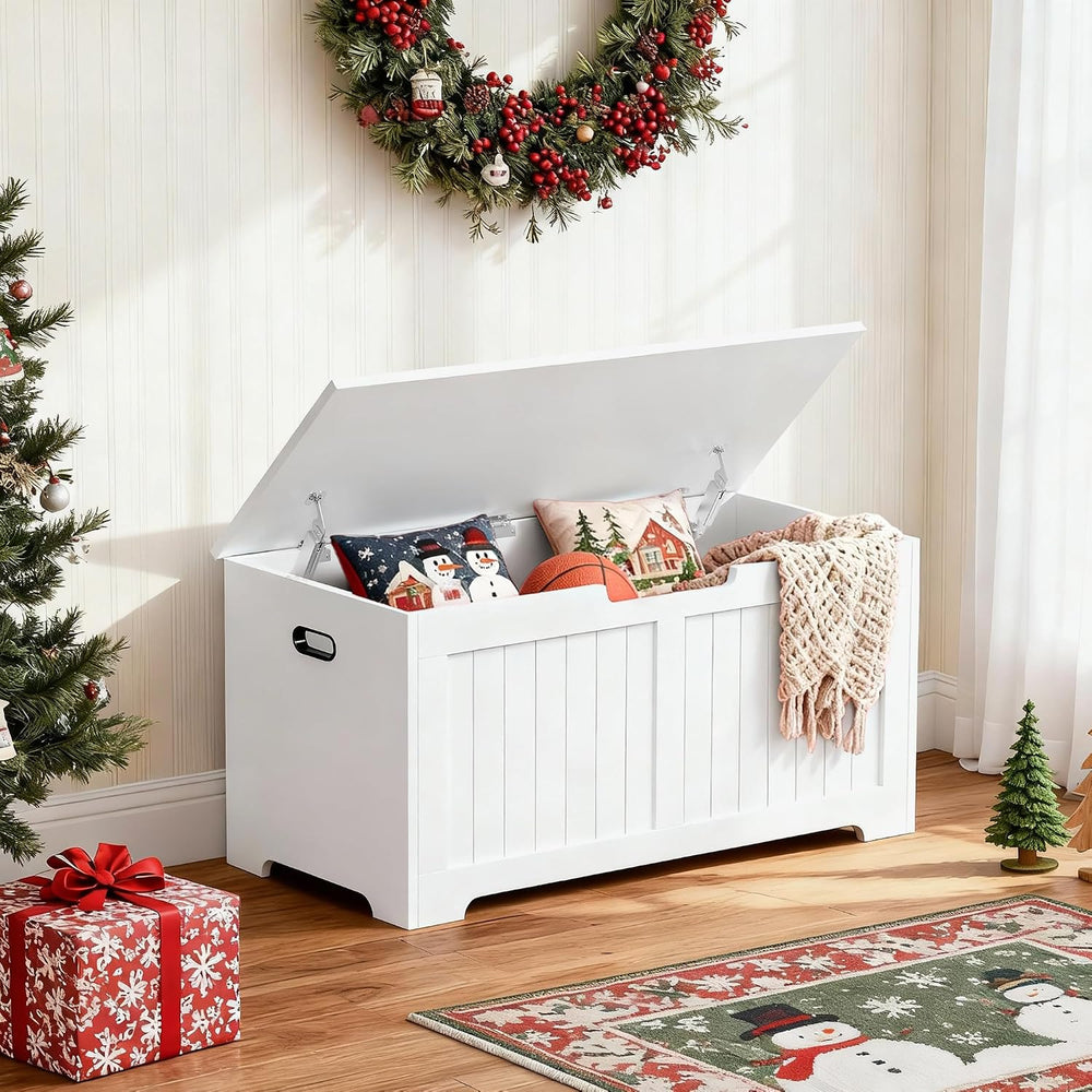 Wooden Storage Chest Box with Flip-top Lid & Safety Hinge, 39.4 Inch Livi...