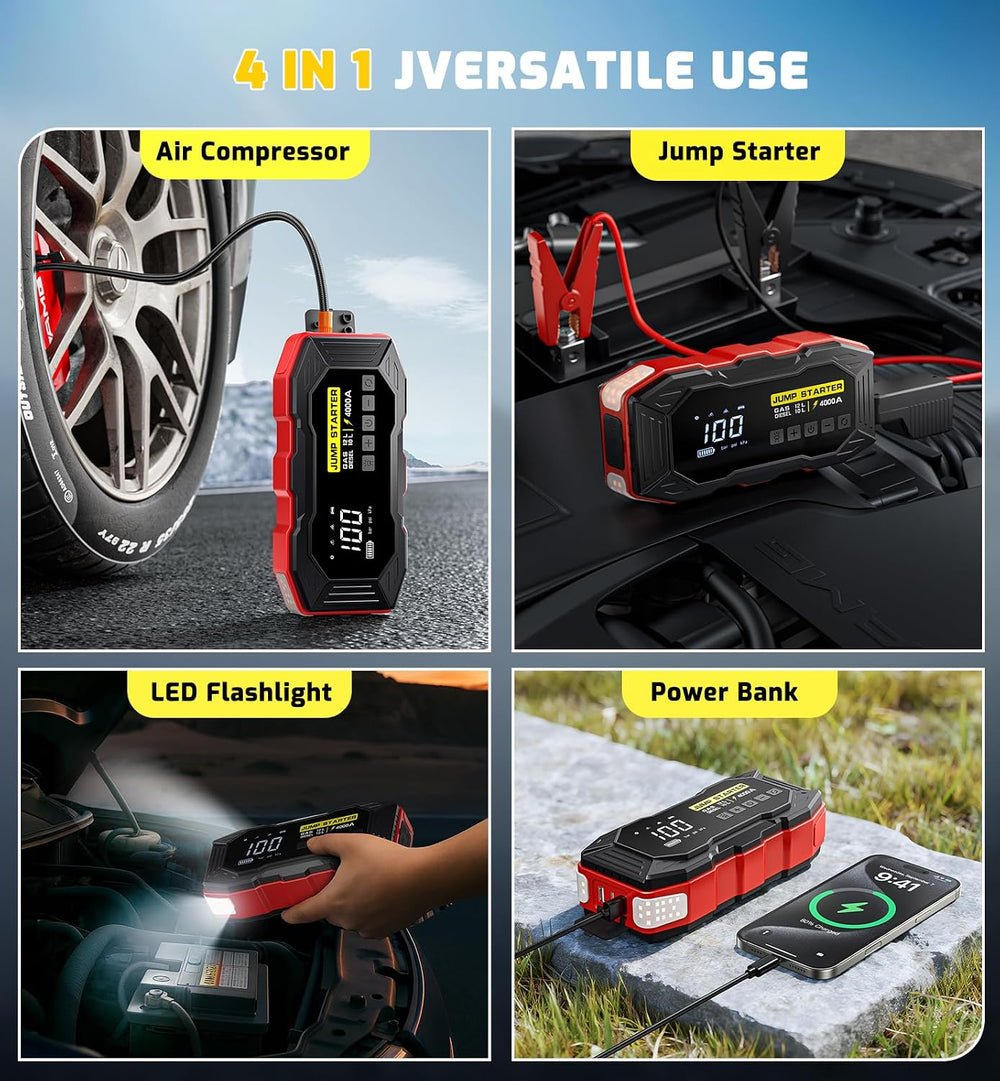 Jump Starter with Air Compressor 4000A Portable Car Battery Jump Starter (All...