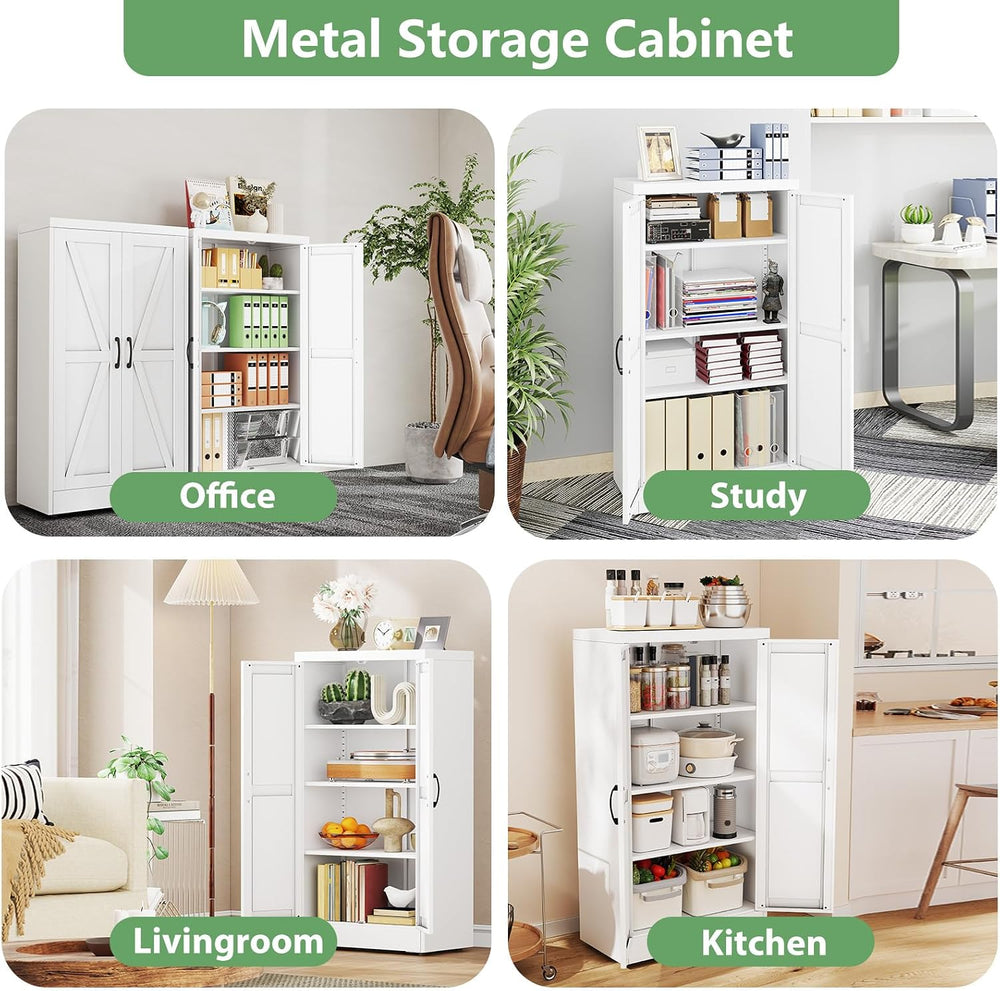 Ckzbx White Metal Cabinets with Doors and Shelves, 43.3" H Storage Cabin...