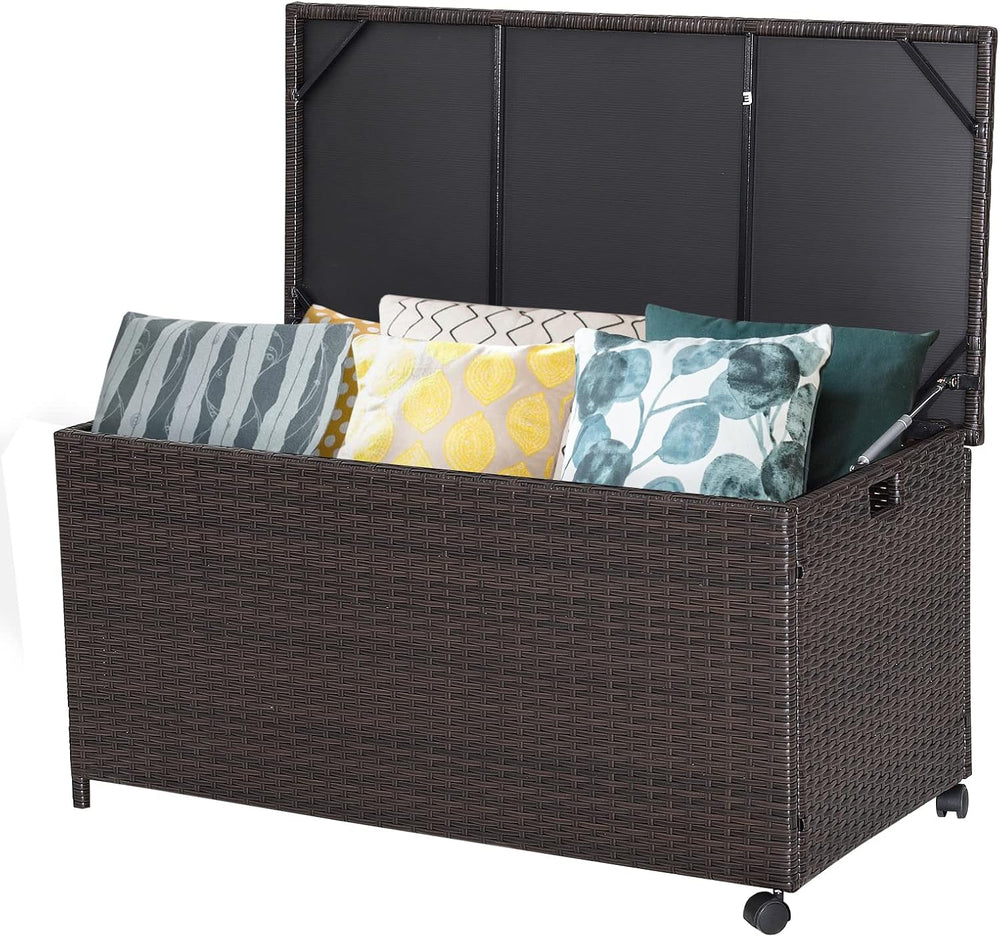 Tangkula 50 Gallon Wicker Deck Storage Box, Patio Rattan Storage Container wi...