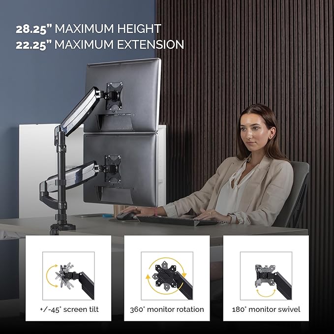 Fellowes 8043401 Platinum Series Stacked Monitor Mount, Adjustable Computer