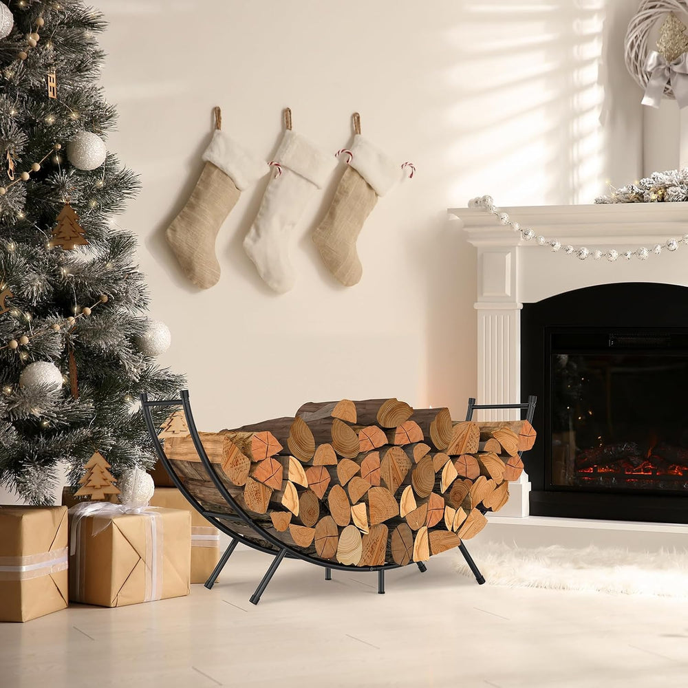 Curved Firewood Rack,48 in Powder-coated Log Holder for Firewood Storage