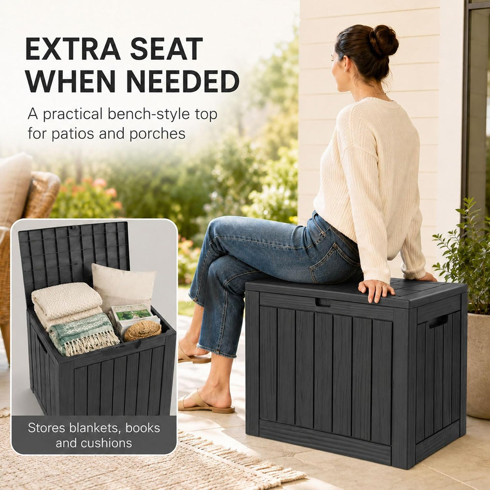 Outdoor Storage Box Resin Deck Box Waterproof Black 32 Gallon