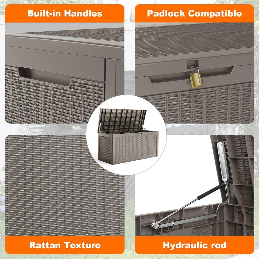 PatioZen 120 Gallon Resin Deck Box, Lockable Patio Outdoor Storage Box for Fu...