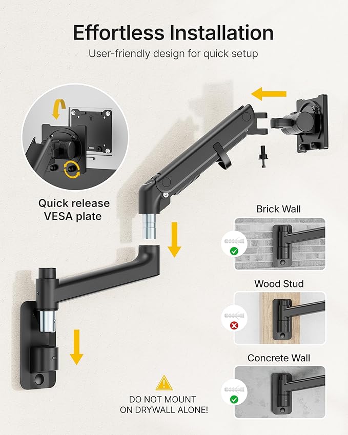 monTEK Monitor Wall Mount for 17-57“ up to 59.4 lbs Ultrawide Screens, Single