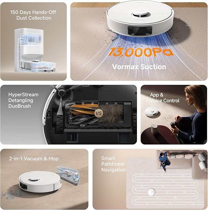 DREAME D20 Plus Robot Vacuum and Mop, 000Pa Suction, Self-Emptying