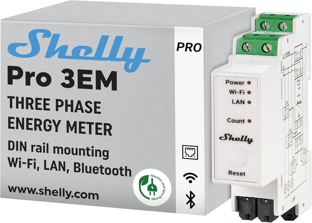 Shelly Pro 3EM | Wi-Fi & LAN, 3-Phase Smart Energy Meter | 2-Way Consumpt...