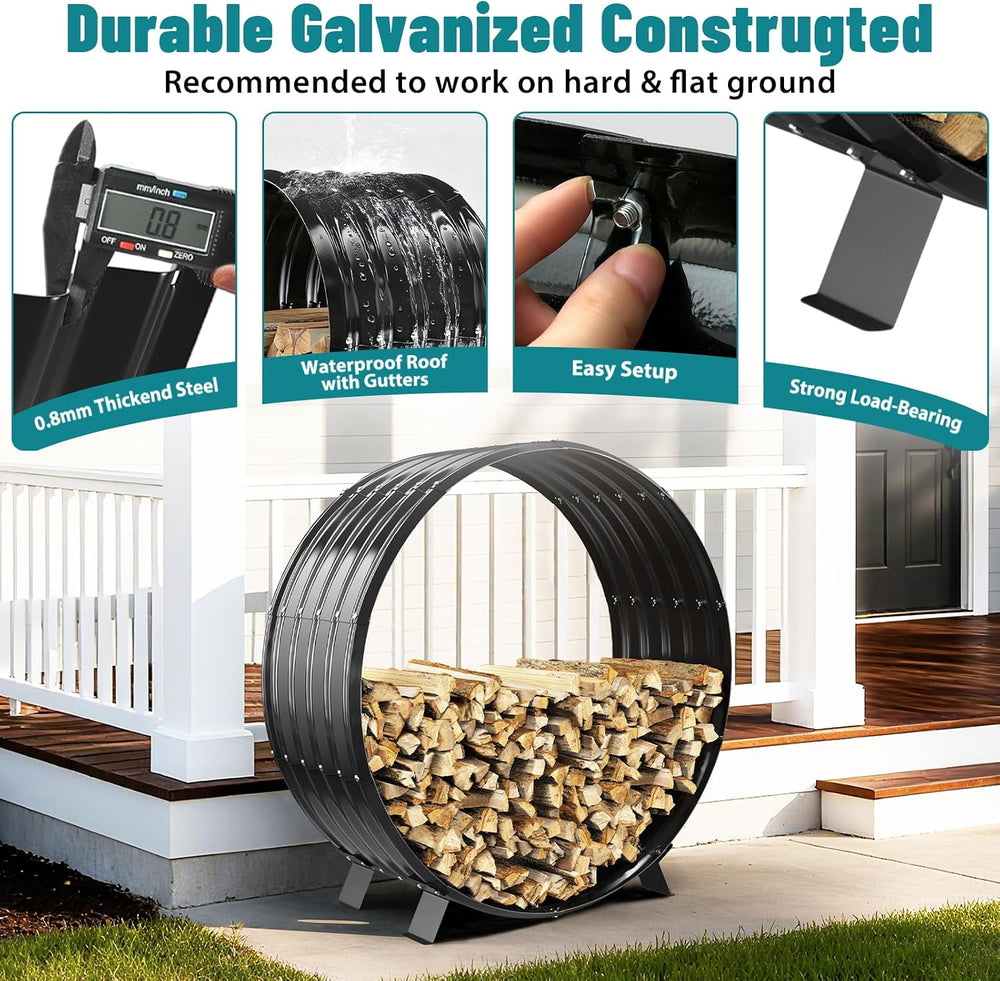 3.3 FT Diameter Round Firewood Rack with 4 Steel Legs Outdoor / Indoor