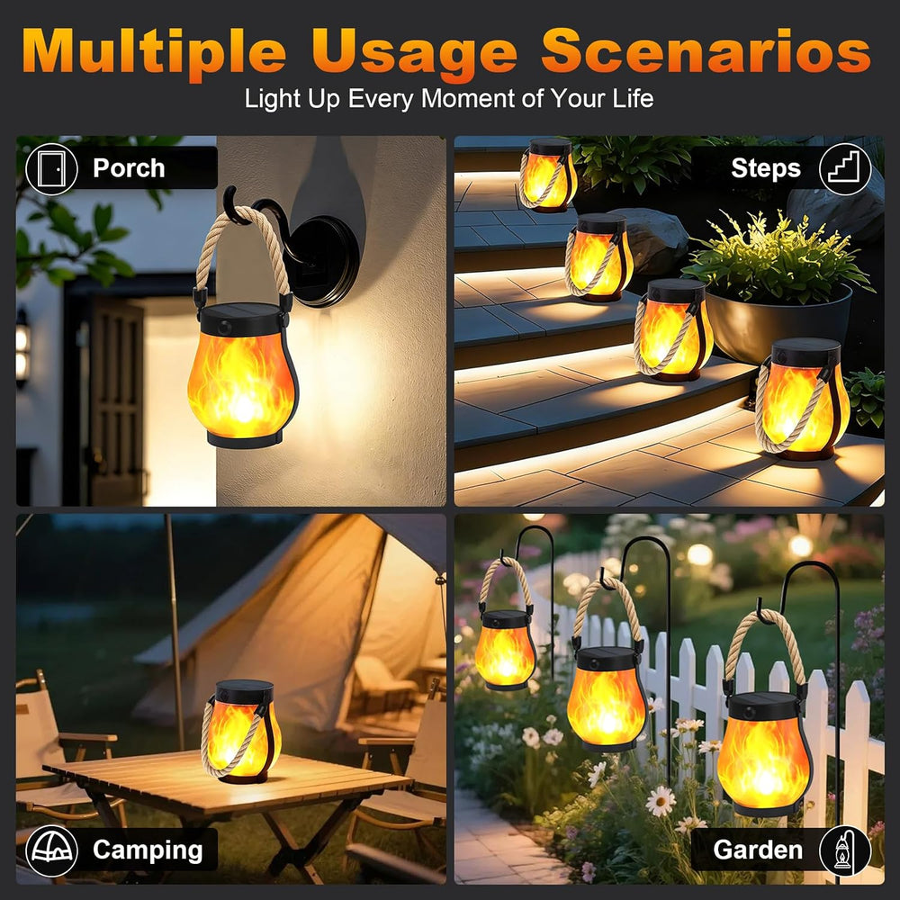 Solar Lanterns Outdoor 4-Pack with Ultra-Real Flame Lights, Dual Charging (US...