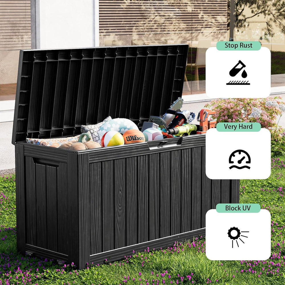 DRATO 90 Gallon Outdoor Storage Box Waterproof, Large Resin Lockable Outdoor ...