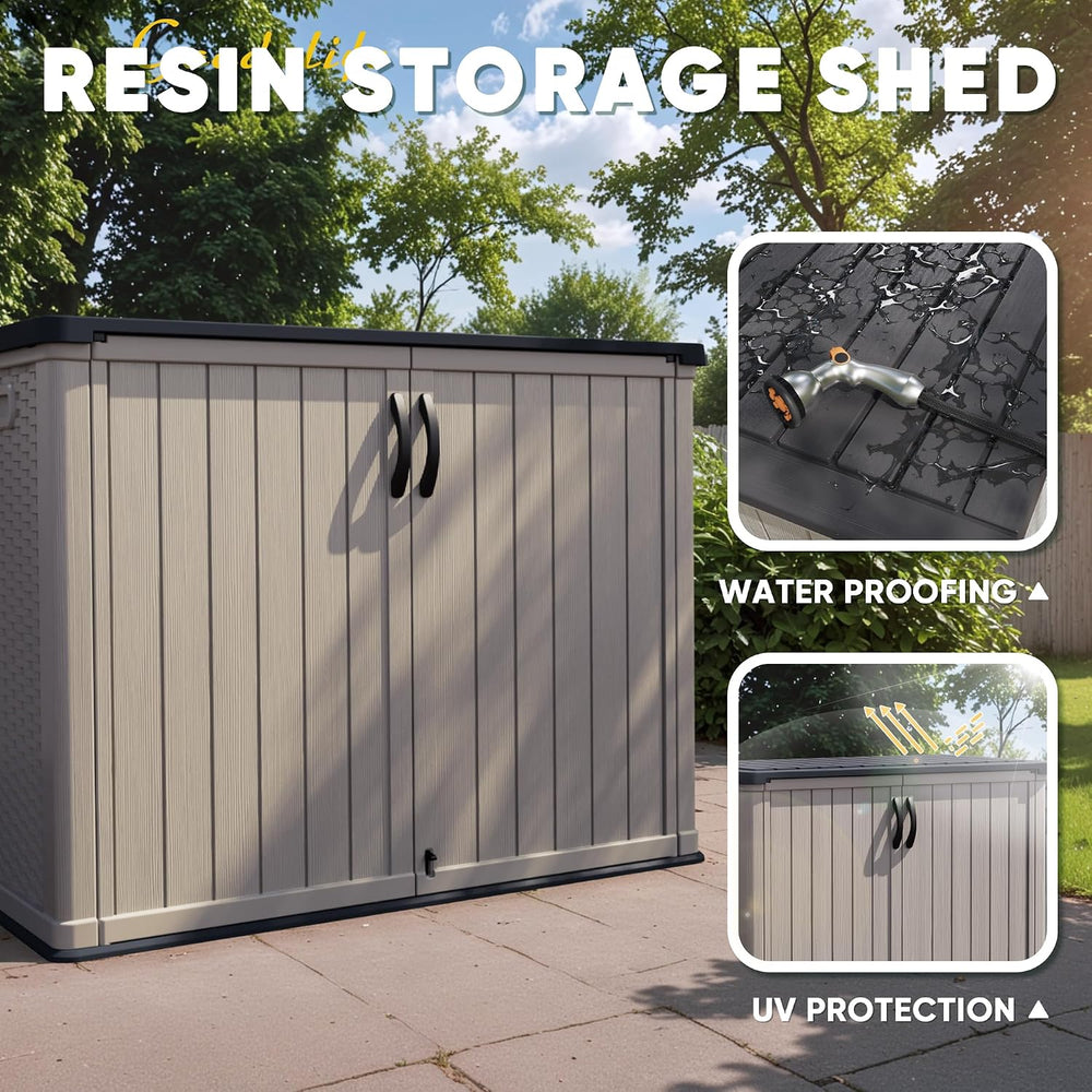 Devoko Shelf of Resin Outdoor Storage Cabinet, 26 Cu Ft Horizontal Outdoor St...