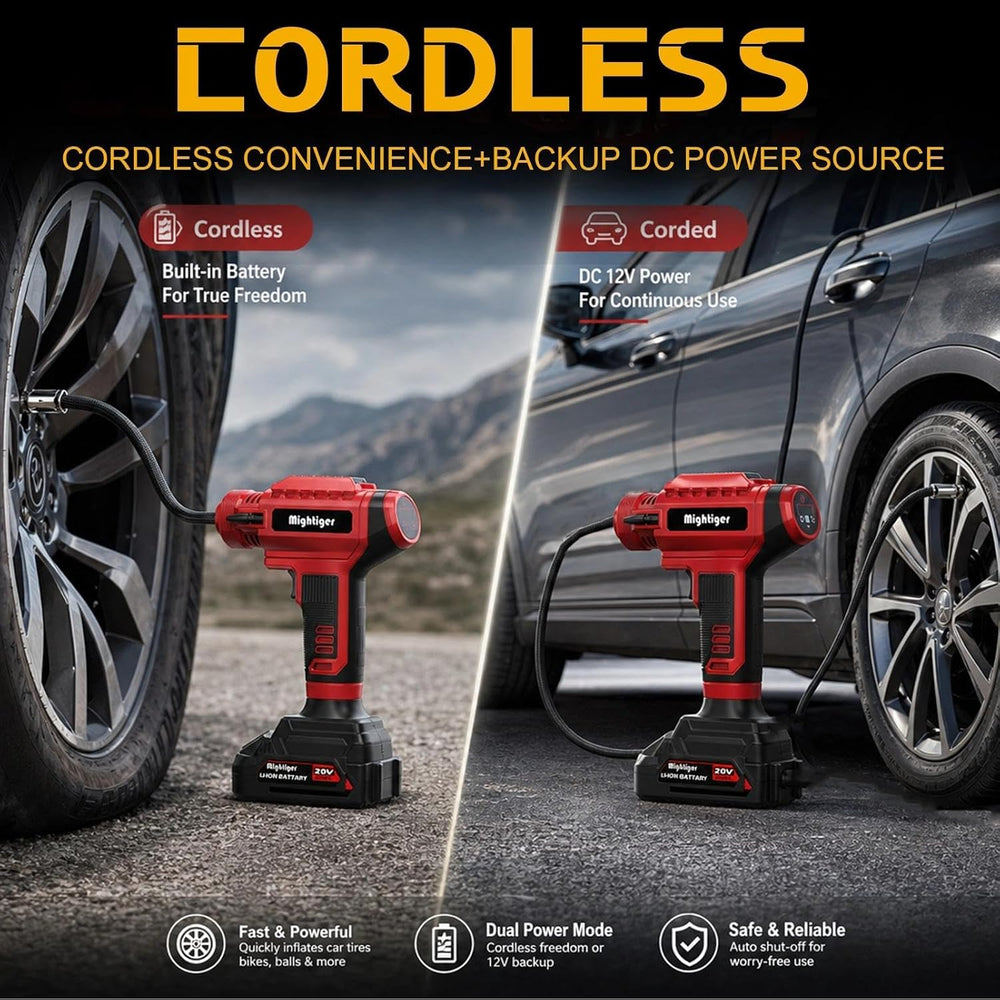 Power Cordless Tire Inflator 20V Mini Handheld Air Compressor