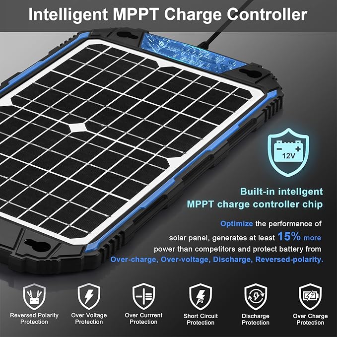 SUNER POWER Waterproof 12W 12V Solar Battery Charger & Maintainer Pro, Bu...
