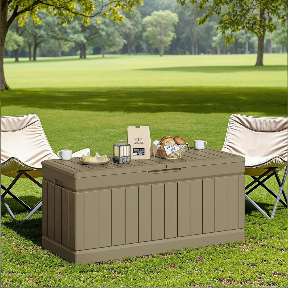 JUMMICO 78 Gallon Deck Box Waterproof Resin Outdoor Storage Box