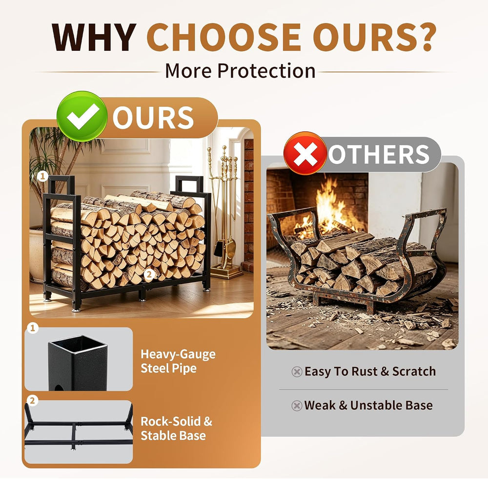 34 Inch Square Firewood Rack Indoor Outdoor with Handle Log Carrier