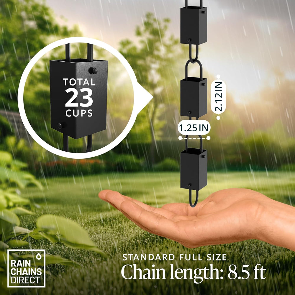 Rain Chains Direct - Square Link Rain Chain - 8.5 FT - Durable Black Powder-C...