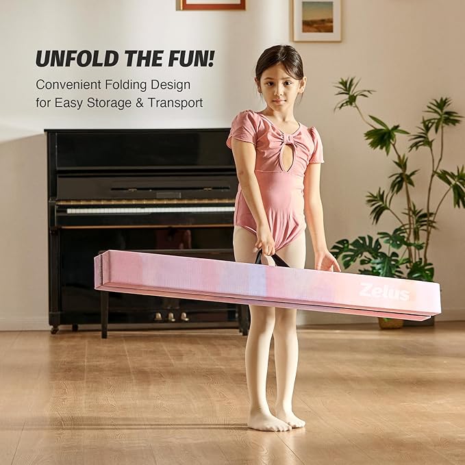 ZELUS 8' Folding Gymnastics Balance Beam, Floor Balance Beam w/Carry Handles