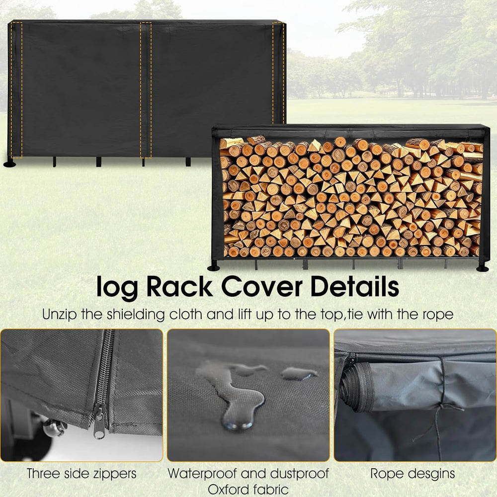 8ft Firewood Rack Outdoor with Cover, Fire Wood Storage Racks