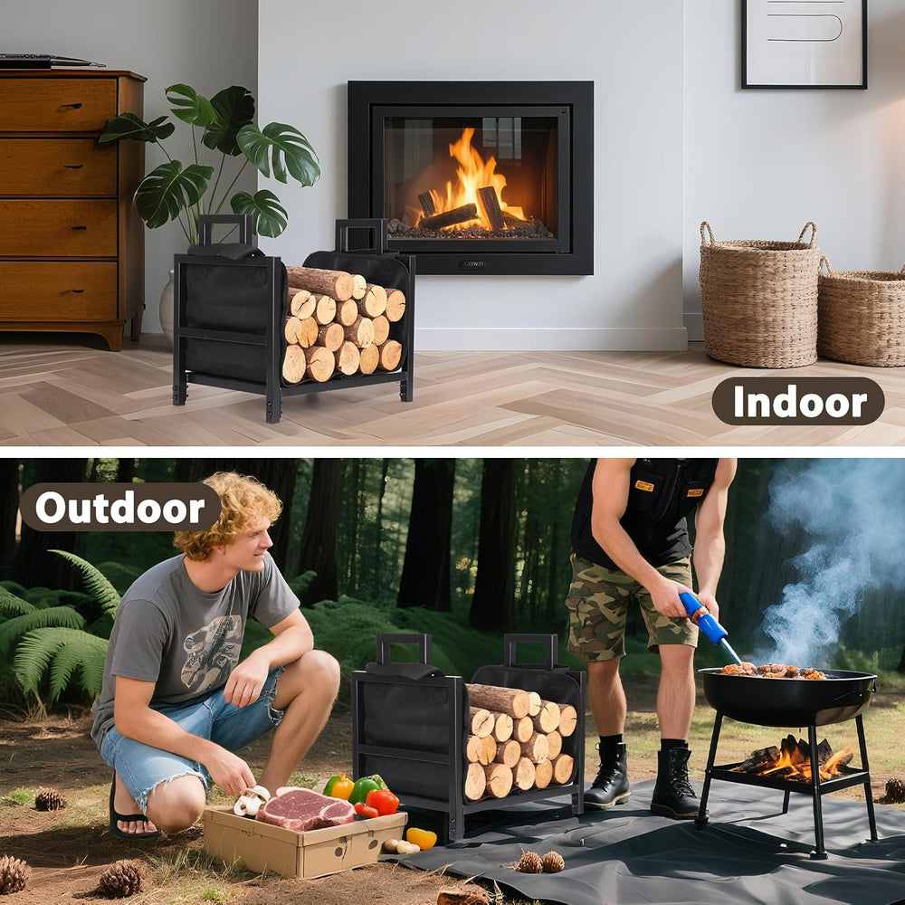 FEED GARDEN Firewood Rack Outdoor Indoor with Log Carrier Bag, 17.7 Inch Heav...