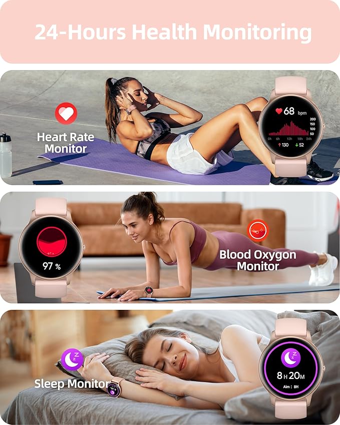 Parsonver Smart Watch for Women, HD Screen Fitness Tracker IP68 Waterproof