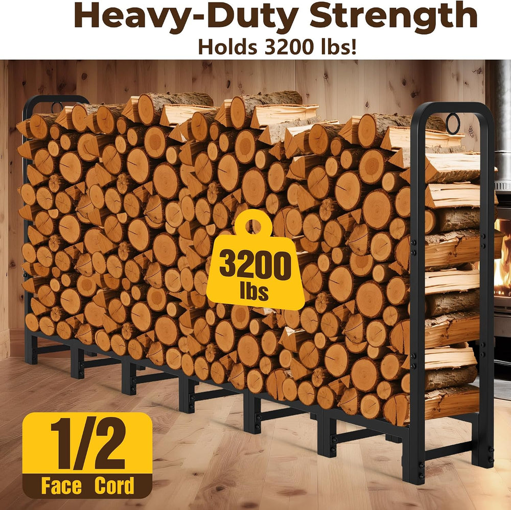 Amagabeli 8ft Firewood Log Rack Outdoor Heavy Duty Logs Holder for Fireplace ...