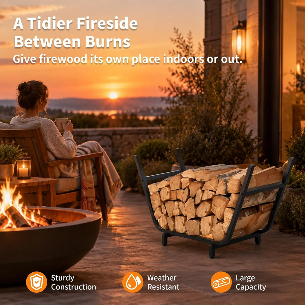 Firewood Rack Outdoor and Indoor, 30 Inch, Tapered Iron Frame for Fire Pits