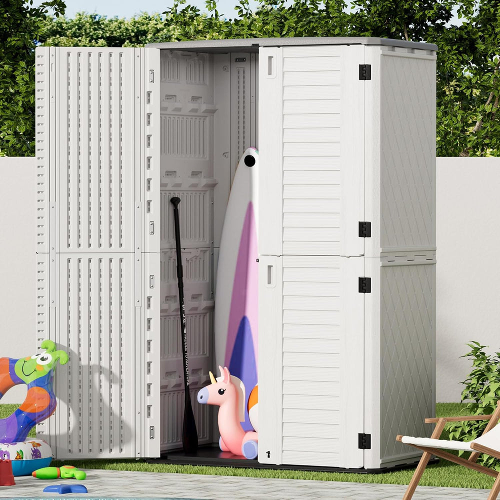Mrosaa Outdoor Storage Cabinet Waterproof,Resin Vertical Storage Shed Lockabl...