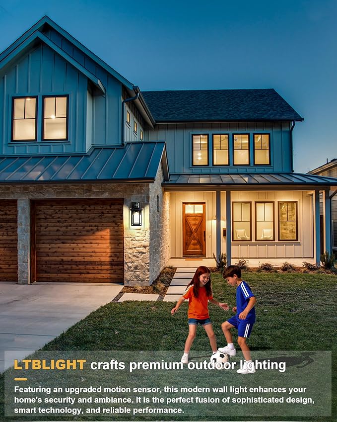LTBLIGHT 2-Pack Motion Sensor Outdoor Lights, Modern Black Dusk to Dawn Porch