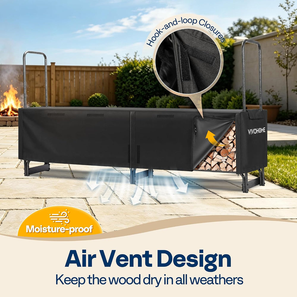 VIVOHOME 8 ft 1/2 Cord Fireood Rack Outdoor with Cover Combo Set